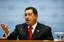 Hugo Chaves president of republic of Venezuela speaks to the media during a press conference after speaking at the General Assembly