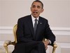 .S. President Barack Obama speaks at the presidential palace in Warsaw, Poland, Saturday, May 28, 2011. President Barack Obama is meeting with Poland's president as he begins the last day of his European tour. Polish President Bronislaw Komorowski greeted Obama at the presidential palace in a formal ceremony. The two leaders are meeting to discuss democracy and security issues.