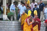 Tibetan spiritual leader His Holiness the 14th Dalai Lama visiting newly built monastery called Dhakpo Shedupling, Kullu Manali, H.P, India