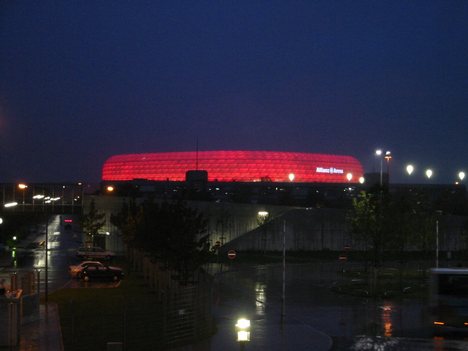 For Bayern home games the Allianz Arena is lit in red.