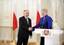 Meeting with his Lithuanian counterpart, Dalia Grybauskaitė, in Vilnius at the Presidential Palace, 2010-04-08. This was to be Kaczyński's last meeting with a fellow head of state.