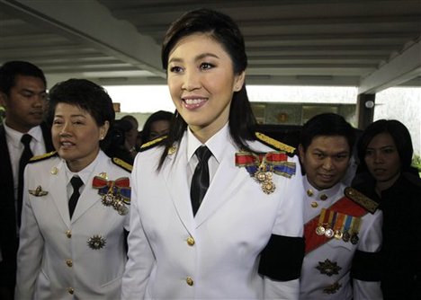 Thai prime minister-to-be Yingluck Shinawatra arrives at Parliament in Bangkok, Thailand, Monday, Aug. 1, 2011.