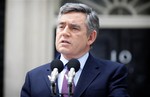 Britain's Prime Minister Gordon Brown speaking to the media outside 10 Downing street in London, Monday, May, 10 2010