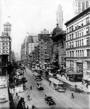 The Winter Garden, Maxine Elliott's, Casino, and Knickerbocker Theatres on Broadway in 1920