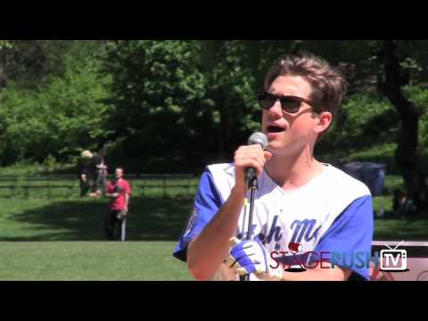 Aaron Tveit sings the National Anthem at Broadway softball league opening day