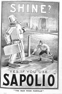 1899 soap ad shows a man made of tin containers, labeled as a 