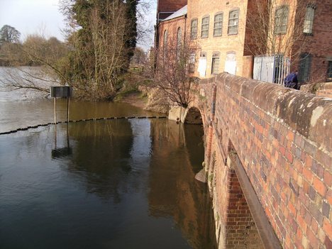 Confluence of River tour with River Severn in old industrial area of tour port-on-Severn, Worcestershire.