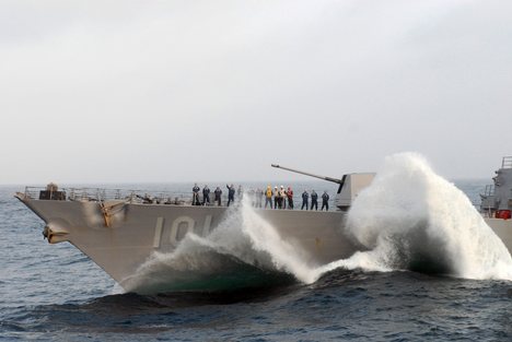 The Arleigh Burke-class guided-missile destroyer USS Gridley (DDG 101) is underway in t he Gulf of Oman.