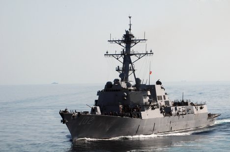 The guided-missile destroyer USS Sampson (DDG 102) is underway the Gulf of Oman.