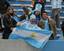 Argentina's mature man showing Argentina's flag before starting the match that ended Uruguay 0 vs Argentina 1 for Worldcup Southafrica 2010 Qualifiers, Centenario Stadium, Montevideo, Uruguay, 14th October 2009