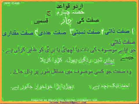 Urdu Grammar Part 4 (c) Ism-e-Sift