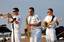 Musician 2nd Class Collin Reichow, left, Musician 3rd Class Jay Gillespie and Musician 3rd Class Robert Hall, assigned to Navy Band New Orleans, entertain at Barksdale Air Force Base.