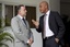 The new Head of Mission, Special Representative of the Secretary-General, Mr. Mariano Fernández Amunátegui (left) and Haitian President Michel Martelly (right) exchange words after their meeting at the Presidential Palace in Port au Prince on June 29, 2011. Photo Victoria Hazou UN/MINUSTAH