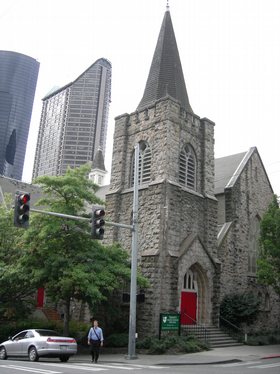 Exterior of Trinity Parish Church in Seattle, Washington.