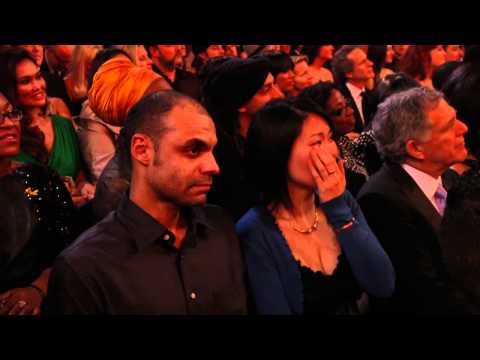 Esperanza Spalding accepting the GRAMMY for Best New Artist at the 53rd GRAMMY Awards