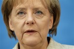 German Chancellor Angela Merkel speaks during a news conference after a meeting of the party executive of the German Christian Democrats in Berlin, Germany, Monday, May 10, 2010.