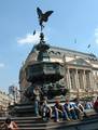 Piccadilly Circus memorial fountain with Anteros, popularly referred to as Eros or sometimes The Angel of Christian Charity, one of the first statues to be cast in aluminium