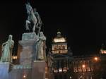 National Museum at night, behind the Statue of Saint Wenceslas I