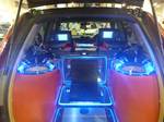 A powerful after-market audio system installation in a Honda Jazz in an exhibition Batam Motor Show on November 6,2011