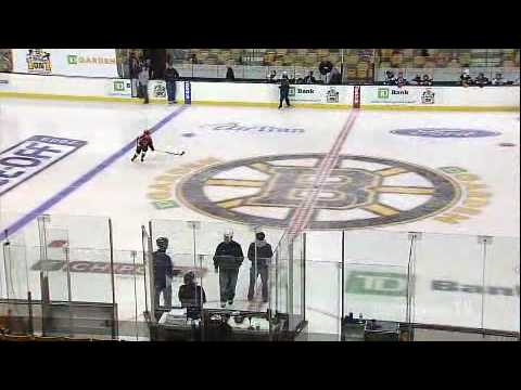 9 year old kid hockey phenom scores amazing goal before Bruins game in penalty shot shootout contest