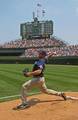 Young throwing a four-seam fastball during pregame warmup at Wrigley Field in Chicago., 16 June 2007