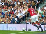 Antonio Valencia takes a corner kick against Fulham F.C. at Craven Cottage, London, 22 August 2010