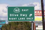 SR 162 turns right, (SE), onto Olive Highway as it leaves Orville. Traveling east, SR 162 passes the Thermalito After bay and the Orville Municipal Airport [2], (FAA Identifier: OVE) before crossing the Feather River on the Randy Jennings Memorial Bridge.