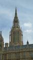 The slender form of the Central Tower, which was designed as a spire, markedly contrasts with the more massive square towers at the ends of the Palace.