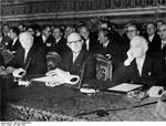 Konrad Adenauer, Walter Hallstein and Antonio Segni, signing the European customs union and Euratom in 1957 in Rome