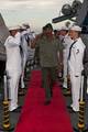 Sideboys render honors to Brig. Gen. Filomeno da Paixao de Jesus, Deputy Chief of Defense Force for Timor-Leste, aboard the Arleigh Burke-class guided-missile destroyer USS Stethem (DDG 63).