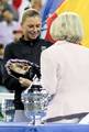 Vera Zvonareva during the trophy ceremony on Day 13 of the 2010 US Open at the USTA Billie Jean King National Tennis Center Queens, New York September 11, 2010