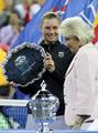 Vera Zvonareva during the trophy ceremony on Day 13 of the 2010 US Open at the USTA Billie Jean King National Tennis Center Queens, New York September 11, 2010