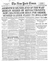 Front page of The New York Times on Armistice Day, November 11, 1918.