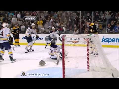 Milan Lucic hits Ryan Miller Nov 12, 2011