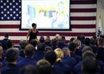 CLEARWATER, Fla. - Sarah Panzau, a two-time member of the National Junior College Athletic Association womens volleyball All-America team, spoke to Coast Guard members during a Saftey Stand Down presentation about making smart choices in life, respecting others, and rising above disabilities at the Coast Guard Air Station Clearwater, Nov. 22, 2011. With a blood-alcohol level nearly four times the legal limit, Panzau decided to drive home drunk, but she missed a highway exit and rolled her car fo