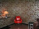 A wallpapered room