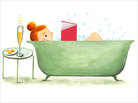 Illustration: A woman reads a book in the bathtub.