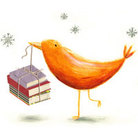 Illustration: bird holds books in its beak.