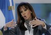 Argentina's President Cristina Fernandez de Kirchner speaks during a news conference at the presidential residence on the outskirts of Buenos Aires, Saturday, Aug. 2, 2008