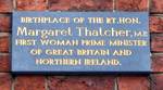 Commemorative plaque on the building in which Margaret Thatcher was born