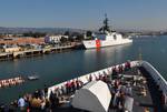 ALAMEDA, Calif. The Coast Guard cutter Stratton moored at Pier 27 in San Francisco to pick up family and friends before heading to their new homeport of Coast Guard Island, Alameda, Dec. 19, 2011. Family and friends also welcomed the cutter at the Coast Guard Island Pier with signs and holiday music. The Stratton arrived to Coast Guard Island Dec. 19, 2011 and is scheduled to be commissioned in 2012. U.S. Coast Guard photo by Petty Officer 2nd Class Sondra-Kay Rivera. (1481561) ( STRATTON )