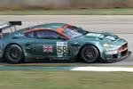 A DBR9 running in the 2005 Petit Le Mans at Road Atlanta. The DBR9 won the Sebring 12 Hours for its LMGT1 category in 2005, but came third in Le Mans 24 Hour behind arch-rivals Corvette Racing due to fuel problems.