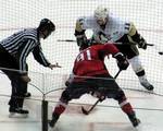 Pittsburgh Penguins centre Jordan Staal faces off against Washington Capitals centre Sergei Fedorov during the 2009 Stanley Cup playoffs, 2 May 2009