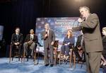 President George W. Bush is introduced by his brother, Florida Governor Jeb Bush, during a conversation on higher education and job training at Florida Community College in Jacksonville, Fla., Friday, Jan. 14, 2005