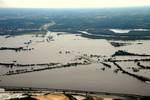 Intersection of I-29 and I-680 by Mormon Bridge in Council Bluffs, Iowa during the 2011 Missouri River floods.