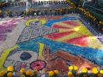 Sawdust painting done for Day of the Dead in Xochimilco. After the Conquest, churches began to be built in the various villages in what is now the borough as well as monasteries, such as the one that still exists at Santa María Tepepan, constructed between 1525 and 1590.