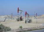 Three Occidental Petroleum active oil wells (using nodding donkeys); south of Button willow, California. The Elk Hills Oil Field (formerly the Naval Petroleum Reserve No. 1) is a large oil field in northwestern Kern County, in the Elk Hills of the San Joaquin Valley, California in the United States, about twenty miles (32 km) west of Bakersfield.