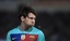 Barcelona's Lionel Messi from Argentina reacts during their Spanish La Liga soccer match against Almeria at Mediterraneo stadium in Almeria, Spain, Saturday, Nov. 20, 2010.