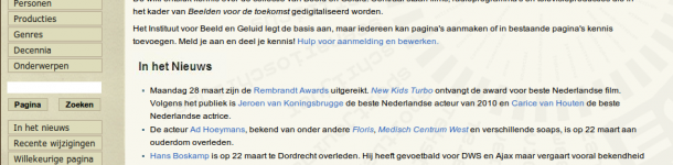 Screenshot Beeld en Geluid Wiki homepage