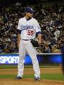 Matt Guerrier on pitcher's mound at Dodger Stadium, 4 April 2011